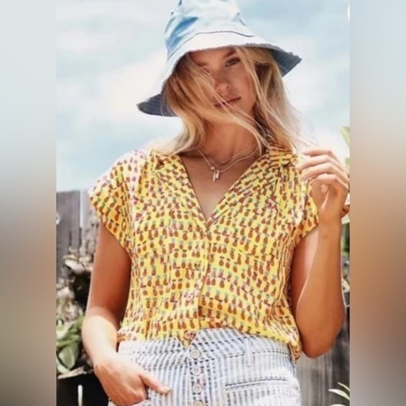 Maeve Tops - Maeve by Anthropologie Picnic Buttondown Top Yellow Print | Size Small